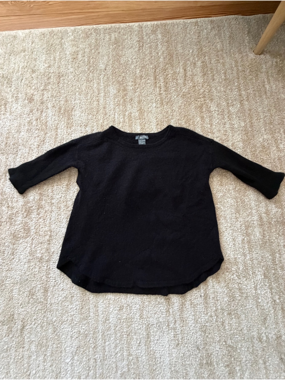 Women's Black Wide-Neck Cashmere Sweater with 3/4 Sleeves
